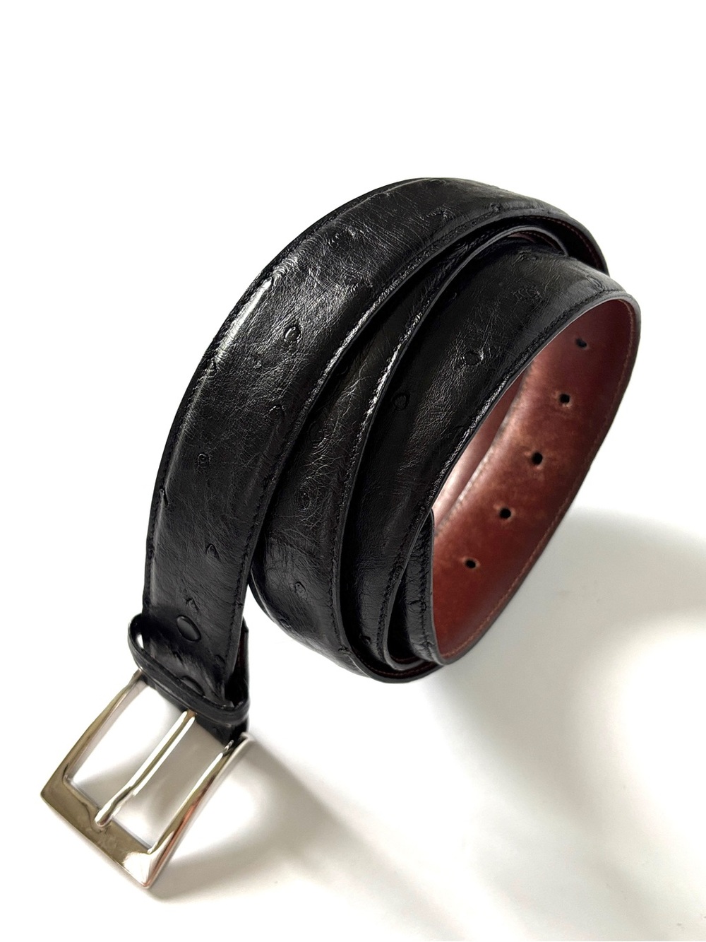 Torino Elite Black Pure Ostrich Leather Men’s Belt Size 42 Silver Buckle